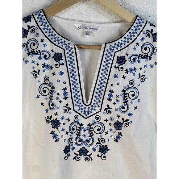 Brooks Brothers Tunic Top Artsy Embroidered Floral Boho M blue white - Picture 4 of 6